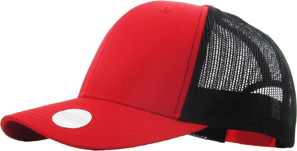 Red Black Two Tone Classic 6 Panel Trucker Mesh Snapback Side View